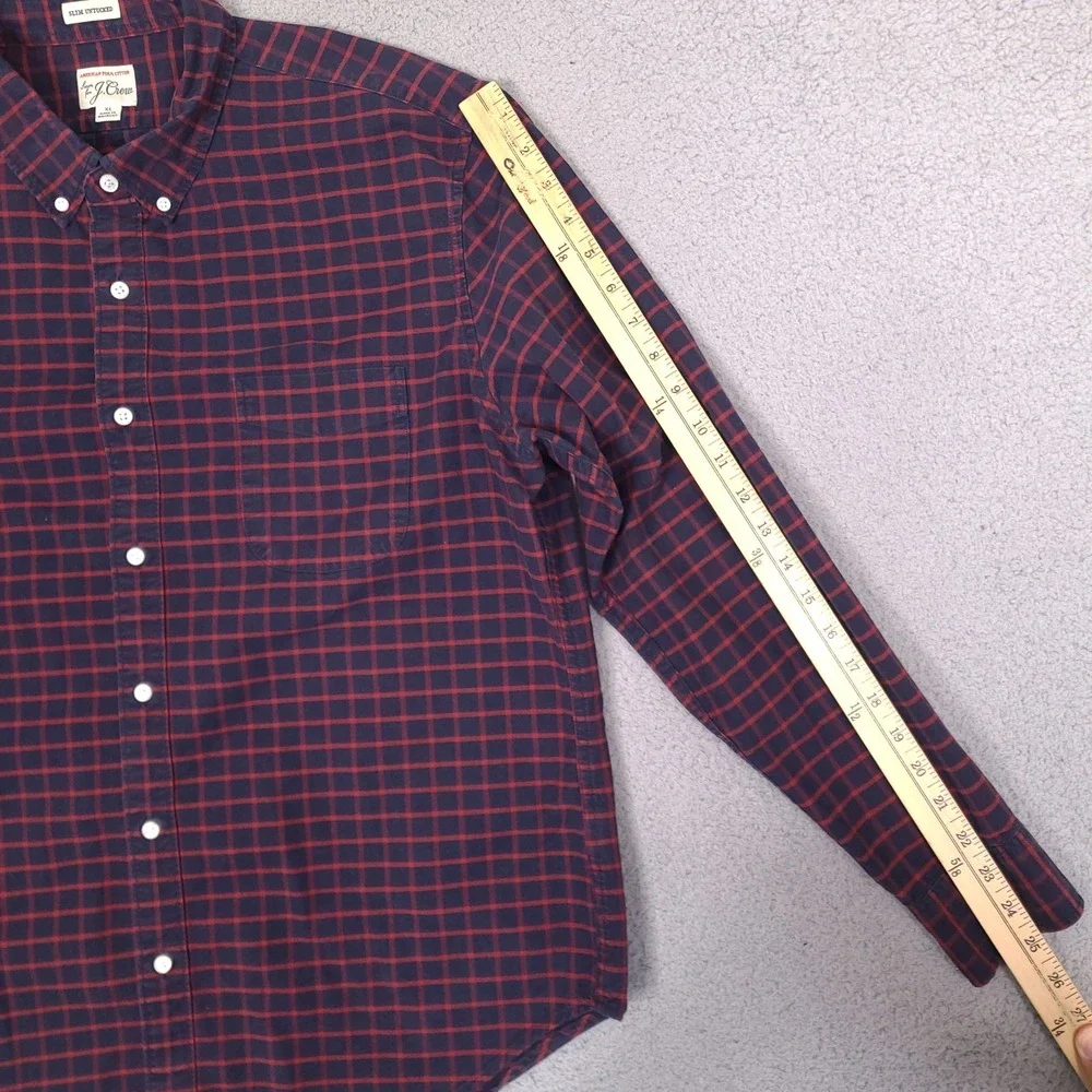 J.CREW Button-Up Shirt‎ XL Slim Untucked Fit American Pima Cotton Navy Blue Red